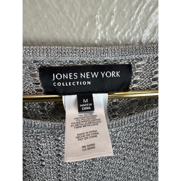 Jones New York Pullover Sweater Gray Silver Loose Mesh Weave Long Sleeve Medium - Picture 3 of 5
